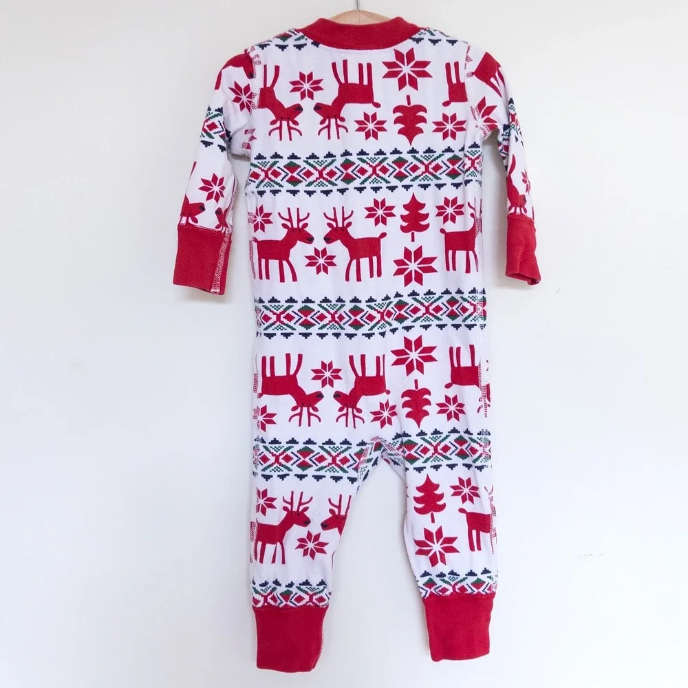 Hanna Andersson Sleeper Red Reindeer Fair Isle Holiday Romper Baby 9-12M